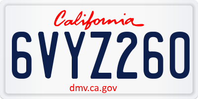 CA license plate 6VYZ260