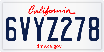 CA license plate 6VYZ278