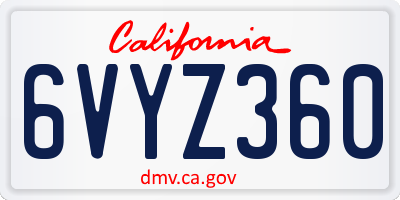 CA license plate 6VYZ360