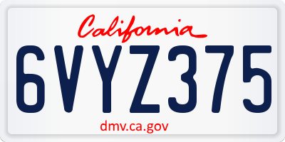 CA license plate 6VYZ375