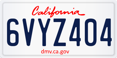 CA license plate 6VYZ404