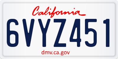 CA license plate 6VYZ451