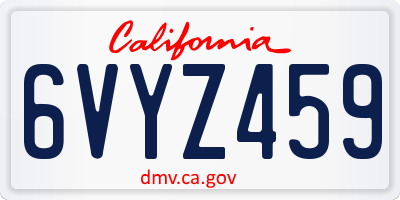 CA license plate 6VYZ459
