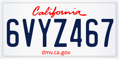 CA license plate 6VYZ467