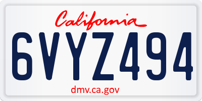 CA license plate 6VYZ494