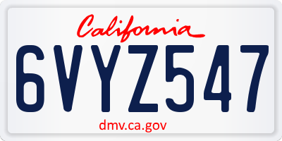 CA license plate 6VYZ547