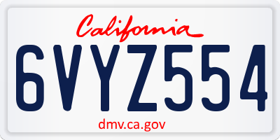 CA license plate 6VYZ554