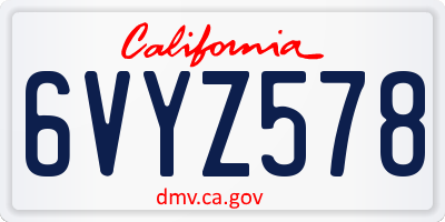 CA license plate 6VYZ578