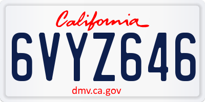 CA license plate 6VYZ646