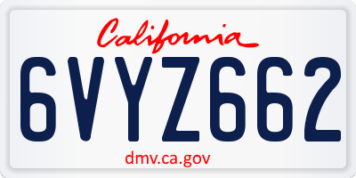 CA license plate 6VYZ662