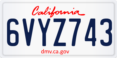 CA license plate 6VYZ743
