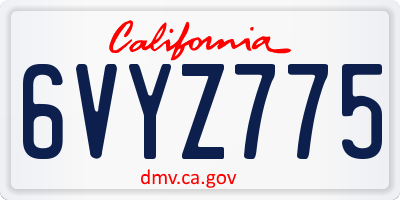 CA license plate 6VYZ775