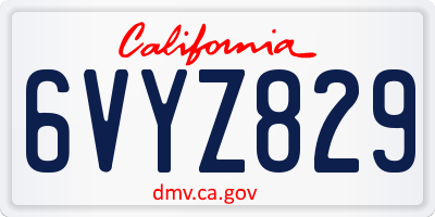 CA license plate 6VYZ829