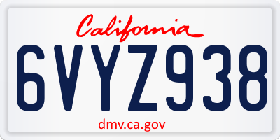CA license plate 6VYZ938