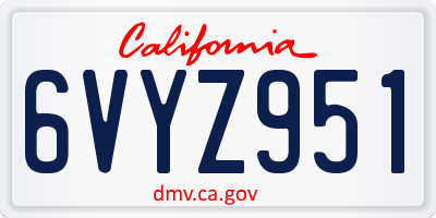CA license plate 6VYZ951