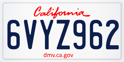 CA license plate 6VYZ962
