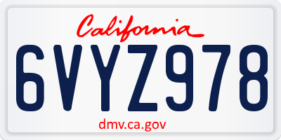 CA license plate 6VYZ978