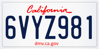 CA license plate 6VYZ981