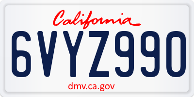 CA license plate 6VYZ990