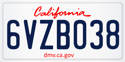 CA license plate 6VZB038