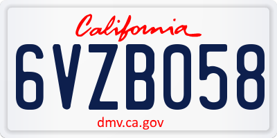 CA license plate 6VZB058