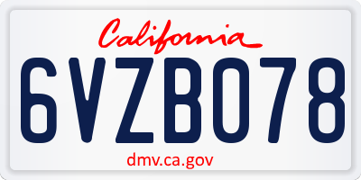 CA license plate 6VZB078