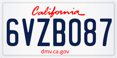 CA license plate 6VZB087