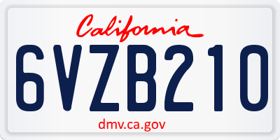 CA license plate 6VZB210