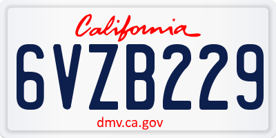 CA license plate 6VZB229