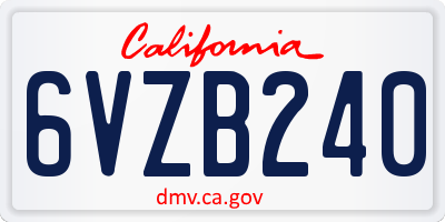 CA license plate 6VZB240
