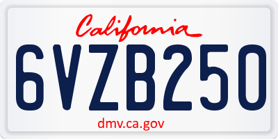 CA license plate 6VZB250
