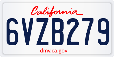 CA license plate 6VZB279