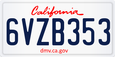 CA license plate 6VZB353