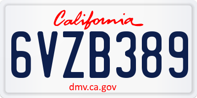 CA license plate 6VZB389
