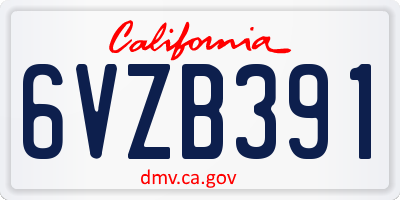 CA license plate 6VZB391