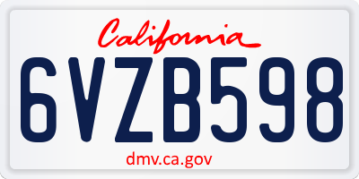 CA license plate 6VZB598