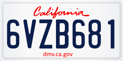 CA license plate 6VZB681