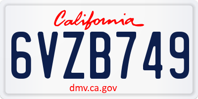CA license plate 6VZB749