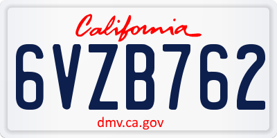 CA license plate 6VZB762