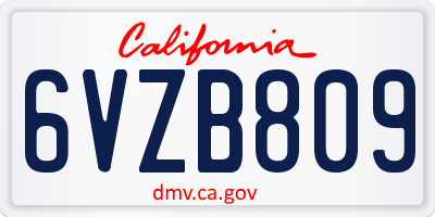 CA license plate 6VZB809