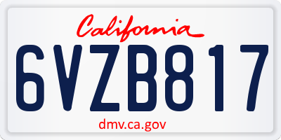 CA license plate 6VZB817