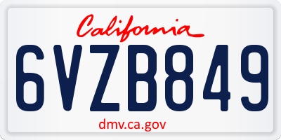 CA license plate 6VZB849