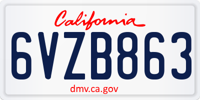 CA license plate 6VZB863