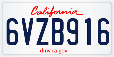 CA license plate 6VZB916