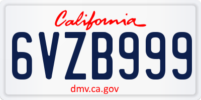 CA license plate 6VZB999