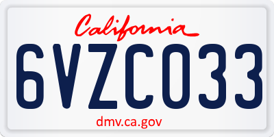 CA license plate 6VZC033