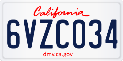 CA license plate 6VZC034