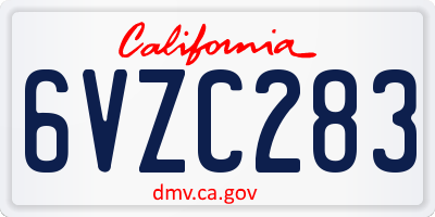 CA license plate 6VZC283