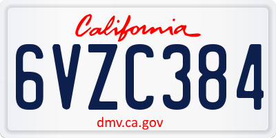 CA license plate 6VZC384