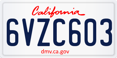 CA license plate 6VZC603